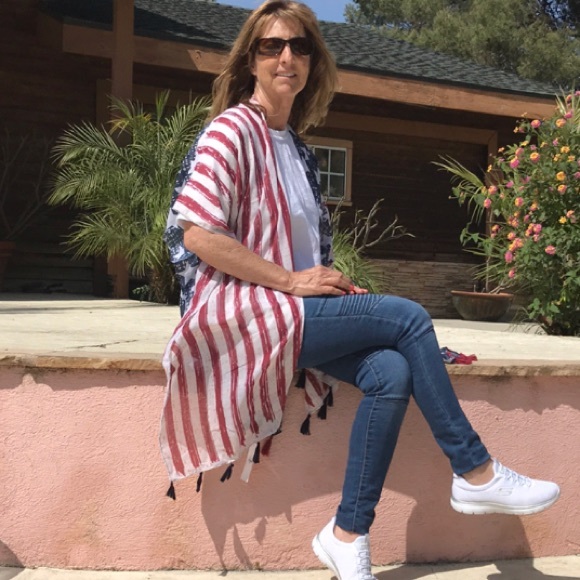 American Flag 4th Of July Red/White/Blue Kimono - Picture 4 of 8